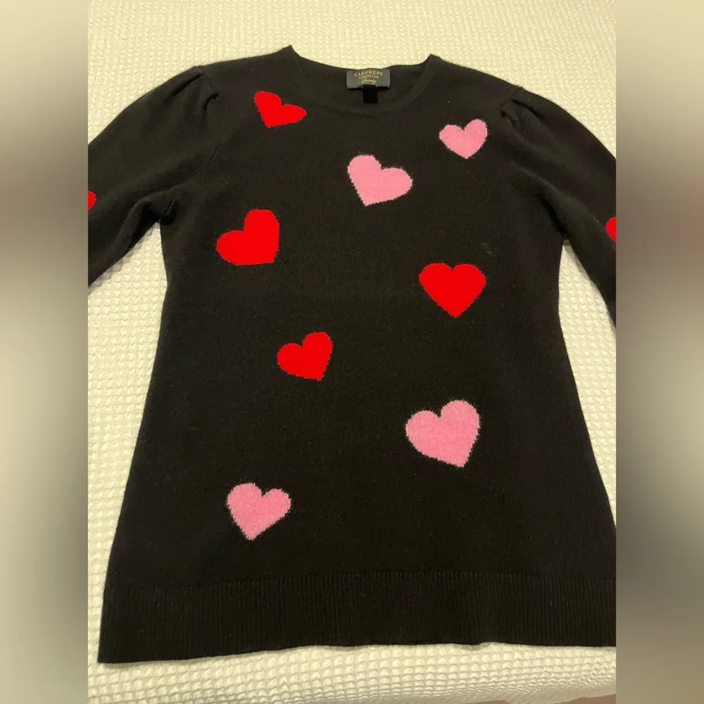 Charter Club Black Sweater with Red and Pink Hearts - Picture 2 of 3
